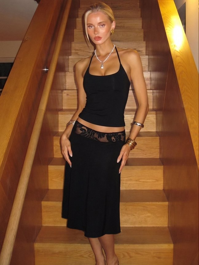 Cami Top Lace - Damen Y2K 2-teiliges Outfit, ärmelloses Cami-Tanktop
