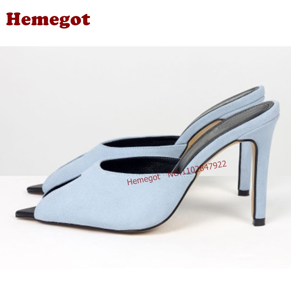 Slip Dress Satin - Hellblaue Wildleder-Slipper mit spitzer Zehenpartie, rückenfreie