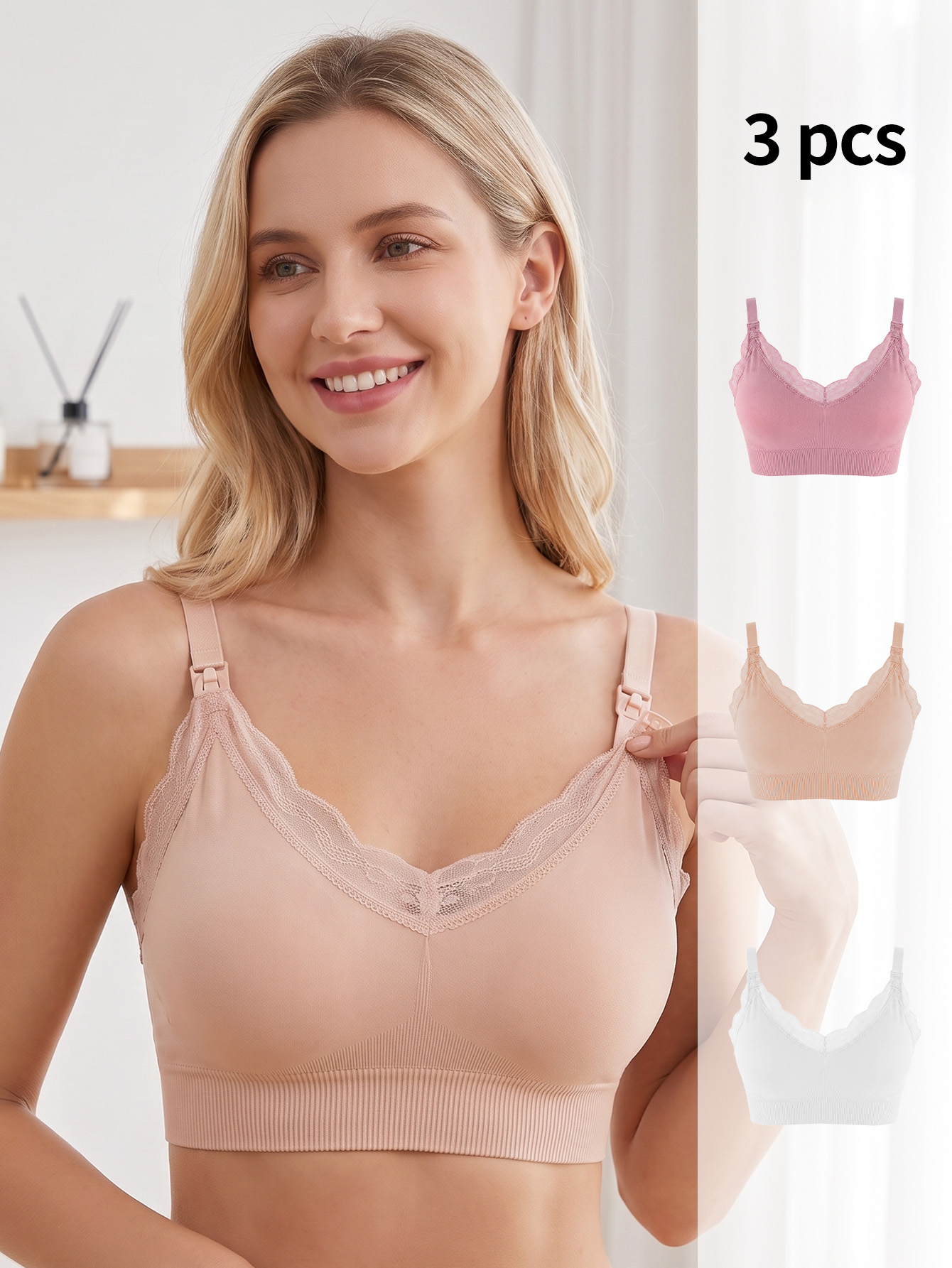 Nursing Bra Sleep - 3 Stück Still-BHs, nahtlose, bügellose Spitzen-Still-BHs,